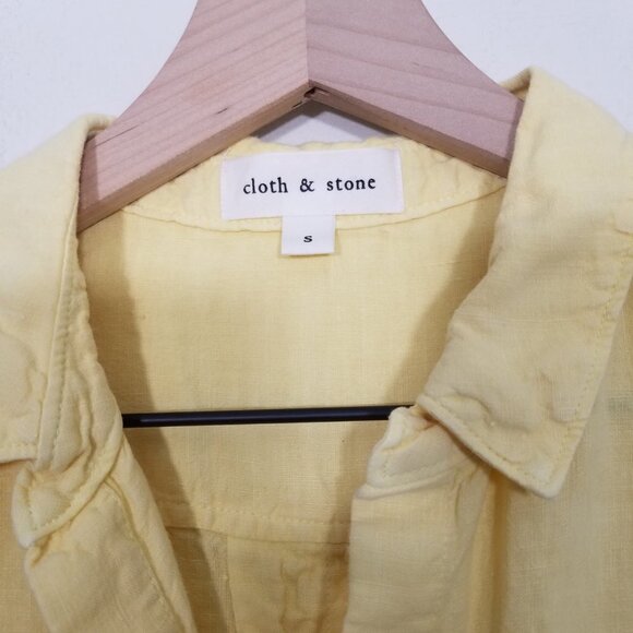 Cloth & Stone Anthropologie 100% Linen Long Sleeve Button Down Shirts Yellow S - Picture 2 of 4